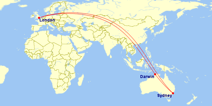 Flight from London to Sydney